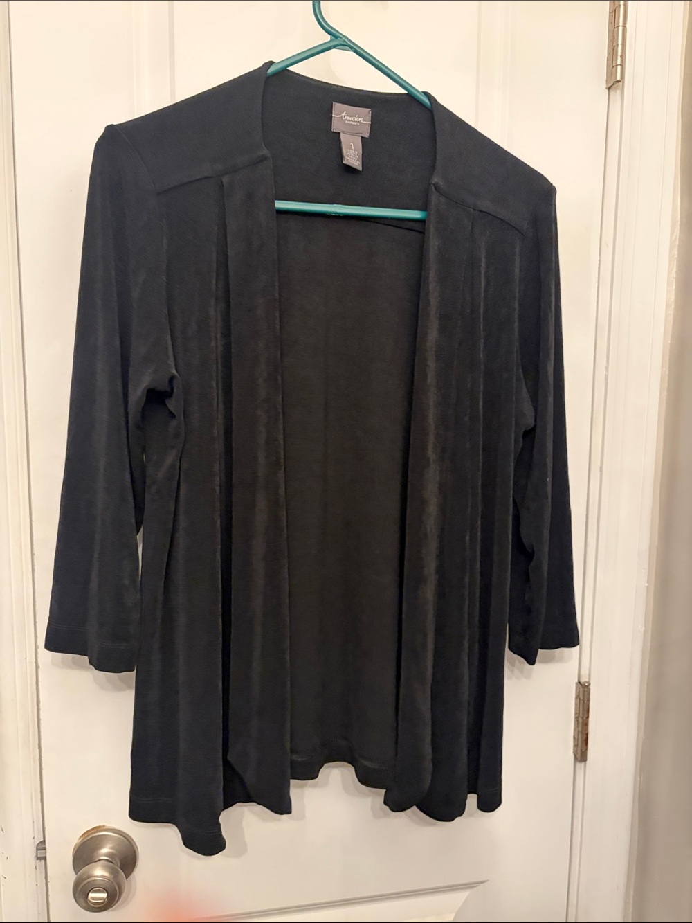 Chico’s Black Open-Front Draped Cardigan